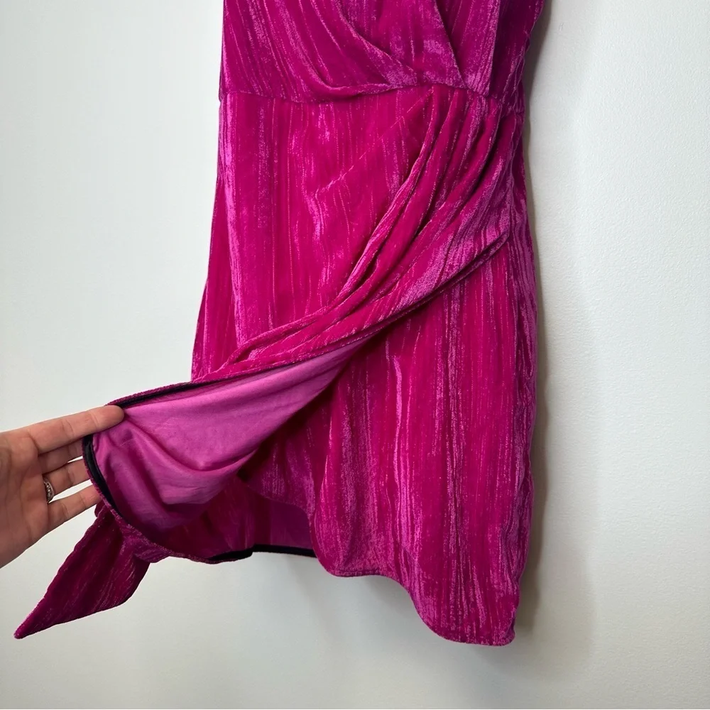 Saylor Aurelie Hot Pink Velvet Draped Spaghetti Strap Mini Dress Women’s Medium